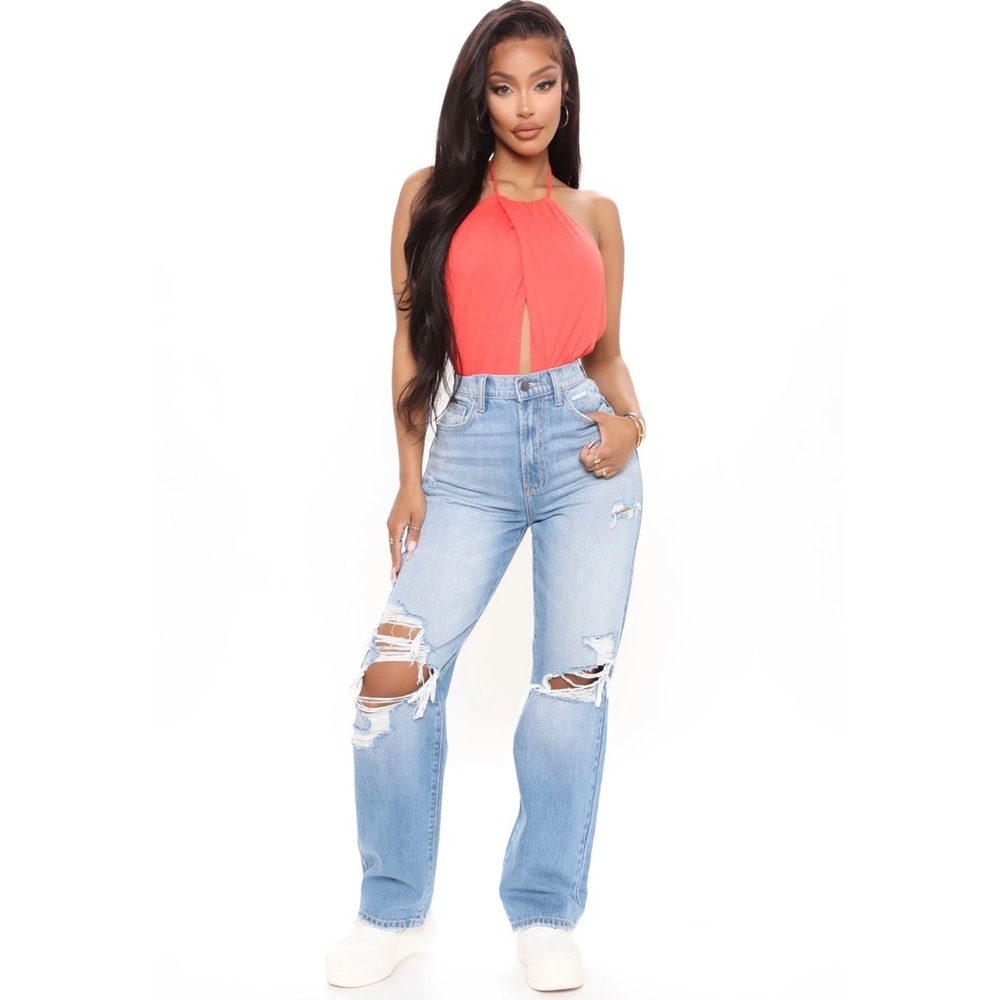 fashionnova ultra high‎ distressed boyfriend jeans size 7 B1